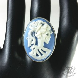 Gotycki pierścionek Szkielet Kobiety błękitny - Lady Skull