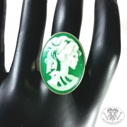 Gotycki pierścionek Szkielet Kobiety zielony - Lady Skull