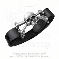 Alchemy Gothic Skull 'n' Bones Strap Skórzana Bransoleta Czaszka z Piszczelami