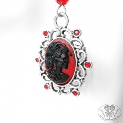 Wiktoriańskie kolczyki szkielet kobiety kamea czerwone - bigle srebro 925