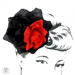 Duże róże czarne & czerwone kwiaty do włosów pin-up retro goth