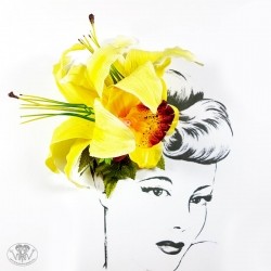Retro Fascynator Duże Żółte Lilie Kwiaty do Włosów Pin-up